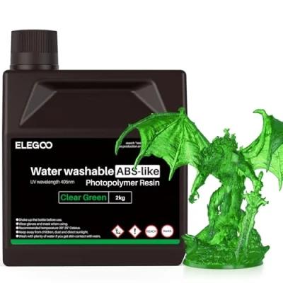 Image of ELEGOO Water Washable ABS Like Resin 1KG, Rapid 3D Printer 405nm LCD UV Curing Standard Photopolymer for Printing Clear Green 2kg