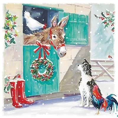 Image of GBCC Ling Design Box of 20 Artistic Charity Christmas Cards &#039;Farmyard&#039; 10 Each 2 Illustrated Designs From The Great British Card Company, Multicoloured, 124 x 124mm