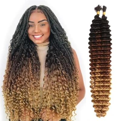 Image of 24 Inch Deep Wave Bulk Hair for Braiding 2 Bundle 100g No Weft Curls Boho Braids Wet and Wavy Water Curly Bundles Extensions (T1B/30/27#, Inch(50g/Bundle x2))