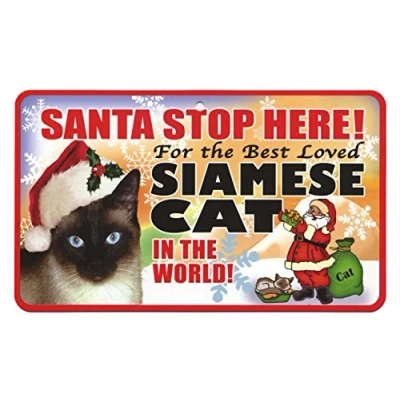 Image of Santa Stop Here Pet Sign Siamese Cat