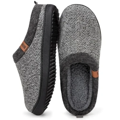 Image of MERRIMAC Men&#039;s slip on Slippers Comfy Memory Foam Non Indoor House Shoes Dark Grey,9/10 UK