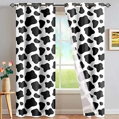 Image of LKCD Blackout Curtains For Kids Bedroom Cow Print Curtain Nursery 55X63 Inch 3D Pattern Printed Eyelet Sound Insulation Thermal Insulated Drapes Boys Girls 2 Panels