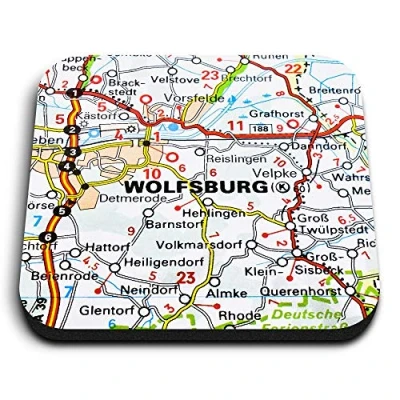 Image of 1 x Square MDF Fridge Magnet Wolfsburg City Germany German Travel Map 46466