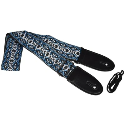 Image of Chord Fully Adjustable Delux Guitar Strap with Embroided Design Blue Jacquard