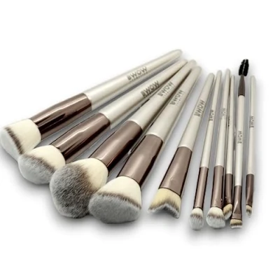 Image of Premium Makeup Brushes 10pcs Vegan Brush Set with Travel Friendly Wrap Case for Beauty and Flawless Application Face Foundation Eyes