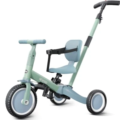 Image of newyoo Trike with Parent Handle, Toddler Bike for 1 3 Year Old, Baby Balance Bike, Birthday Gift &amp; Ride On Toy Boy Girl, 5 in Kids Tricycle, Safety Belt, TR007, Green