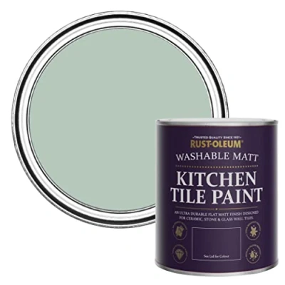 Image of Rust Oleum Green water resistant Kitchen Tile Paint in Matt Finish Leaplish 750ml