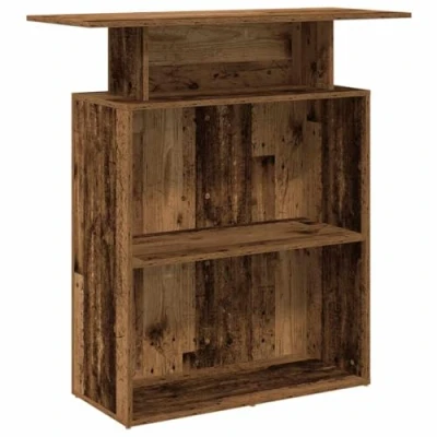 Image of vidaXL reception desk old wood 100x40x104 cm versatile engineered counter with high panels, shelf for office/clinic use