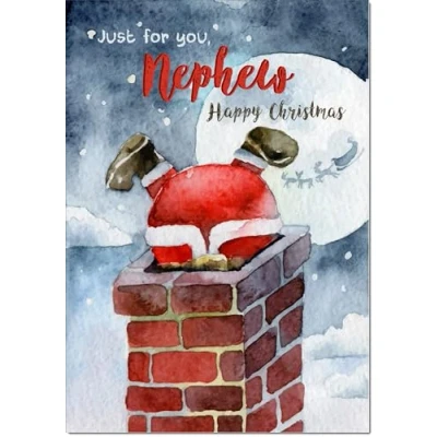 Image of doodlecards Nephew Christmas Card Santa Chimney Medium Size with Plain Envelope