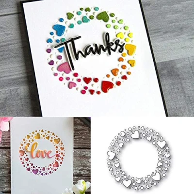 Image of Bluelans Cutting Dies Hearts Circle Frame Metal Embossing Stencil Mould Template for DIY Scrapbook Album Paper Card Making Art Craft Decor