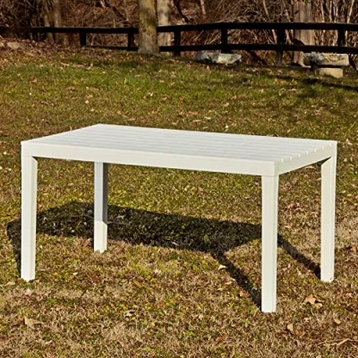 Image of Large White Rectangle Garden Slatted Plastic Table Patio Deck Outdoor Furniture