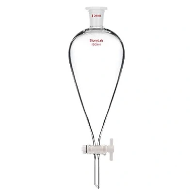 Image of StonyLab Borosilicate Glass 1000ml Heavy Wall Conical Separatory Funnel with 24/40 Joints and PTFE Stopcock, 1L (1 Liter)