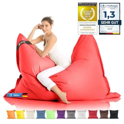 Image of giant bean bag chair XXL Indoor and Outdoor living room balcony garden 400L beanbag seat cushion for children &amp; adults 180 x 140cm (Nylon, Red)