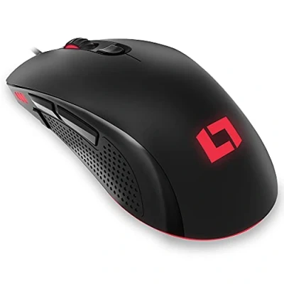 Image of Lioncast LM60 Pro Gaming Mouse Up to 16,000 DPI, 1ms Response Time, 7 Programmable Buttons PMW 3389 Optical Sensor RGB Lighting, Angled Ergonomic Design, Anti Sweat Coating