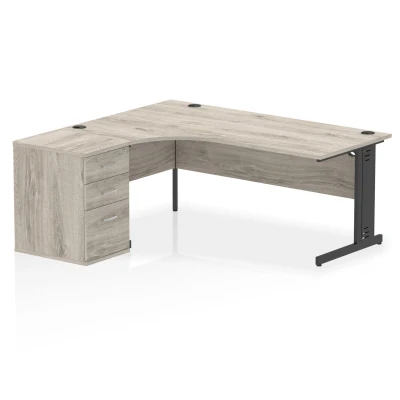 Image of Impulse 1800 LH Crescent Desk Grey Oak/Black Cable Managed 600 DH Ped