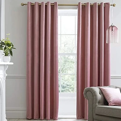 Image of Laurence Llewelyn Bowen Montrose Blush Blackout, W66 x L72 (168 183cm), Velvet Living Room &amp; Bedroom, Pink Thermal/Eyelet Curtains, Fabric