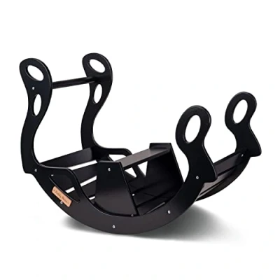Image of KiddyMoon Wooden Rocker For Kids Multifunctional Montessori Arch Toy Climbing Play Children, Seesaw Made Of Wood Babies WR 001, Black