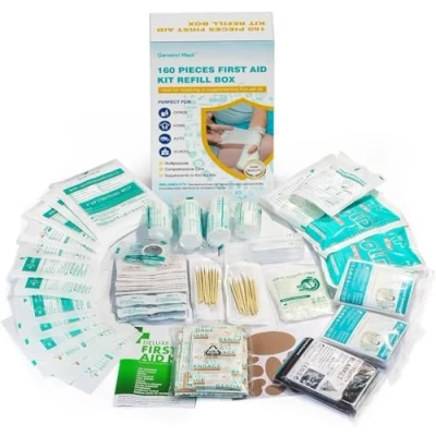 Image of General Medi 160 Piece First Aid Kit Bag Refill Includes Eyewash,Instant Cold Pack, Bandages, Emergency Blanket, Moleskin Pad, Gauze Extra Replacement Medical Supplies for