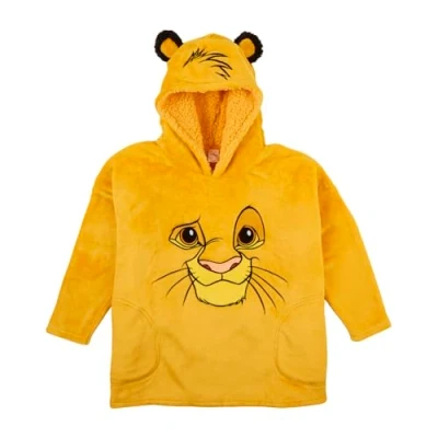 Image of Disney Lion King Hoodie For Kids Boys Girls Oversized Soft Fleece Blanket Simba Novelty Hooded Lounge Gown Sherpa Hood Lining Gift One Size Fits All Age 4 10 Years Yellow