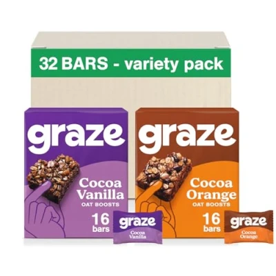 Image of Graze Cocoa Orange &amp; Vanilla Oat Boost bars snacks Made With Whole Oats and Natural Flavours 8x4 snack Total of 32