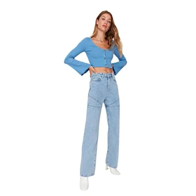Image of Trendyol Women&#039;s Woman 90&#039;s Wide Leg Jeans, Light Blue, 34