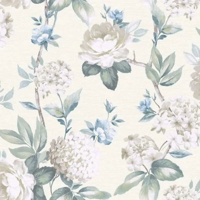 Image of Keeka Floral Flowers and Petals Vintage Style Neutral Tones Wallpaper Blue/Cream Perfect for Romantic Bedrooms Feature Walls Living Rooms Arthouse 923802