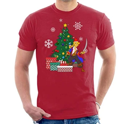 Image of Guybrush Threepwood Around The Christmas Tree Men&#039;s T Shirt Cherry Red