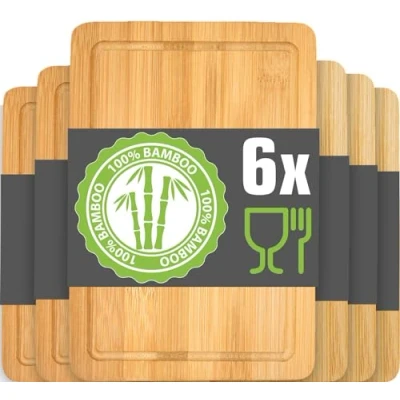 Image of DuneDesign Set of 6: Bamboo Breakfast Board 22x15 Chopping Boards Wooden Serving Mini Small Cutting Breadboard Food Wood