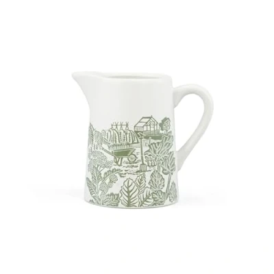 Image of Half Moon Bay In The Allotment Country Garden by Kate Heiss Green/White 16 Ounce (500ml) Ceramic Stoneware Jug Pitcher