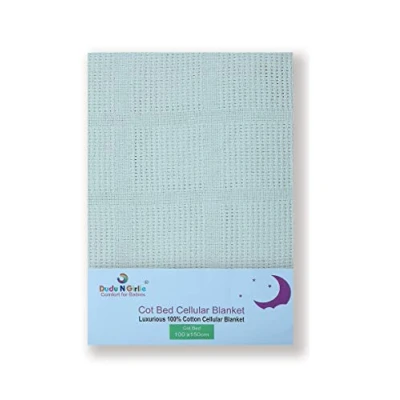 Image of DUDU N GIRLIE Cot Blanket 100% Pure Cotton Extra Soft Cellular Nursey Baby Toddler All Season Travel Cot/Cot Bed (100 x 150 cm, Cream)