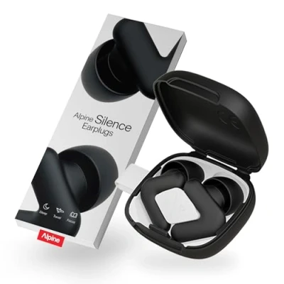 Image of Alpine Silence Ear Plugs for Sleep, Focus &amp; Travel Comfortable, Reusable Hearing Protection V Shape Snug Fit Soft Oval Tips 4 Sizes XS/S/M/L Up to 25dB Noise Reduction Black