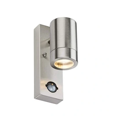 Image of KnightsBridge 230V IP44 GU10 Stainless Steel Wall Light with Pir