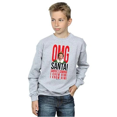 Image of Elf Boys OMG Santa I Know Him Sweatshirt Sport Grey 12 13 Years