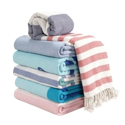 Image of LANE LINEN Beach Towel For Women, Turkish Towels Set Of 6, Pre Washed, No Shrink Sand Free Large, Quick Dry, Lightweight Travel Towel, Soft Bath 39&quot;x71&quot; Sky Blue