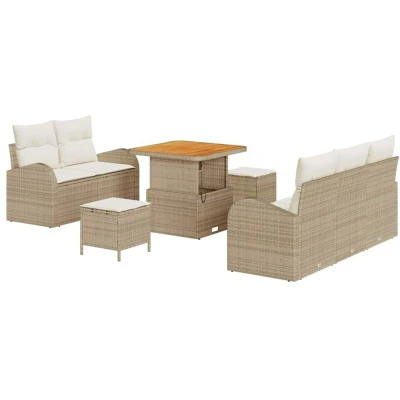 Image of Vidaxl 8 Piece Garden Sofa Set with Cushions Beige Poly Rattan Acacia