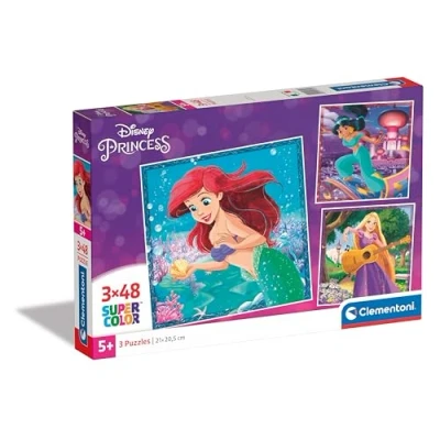 Image of Clementoni 25304 Supercolor Puzzle Disney Princess 3x48 Pieces (3 Puzzles Included), Jigsaw For Kids Age 5, Cartoon, Made In Italy