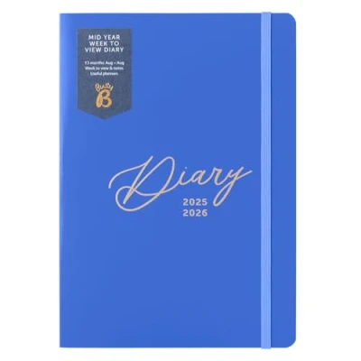 Image of Busy B A5 Week to View Diary Mid Year Academic Planner Aug &#039;25 &#039;26 Saphire Blue Journal Cover Weekly Layout opposite a Notes Page, Goals, Expenses, Pen Loop &amp; Elastic Closure