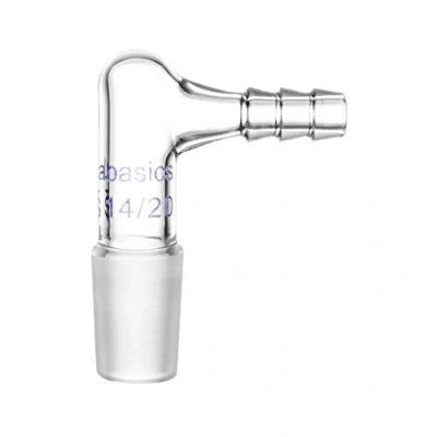 Image of Labasics Glass 90 Degree Vacuum/Gas Adapter, Borosilicate Bent Inlet Adapter with 14/20 Inner Joint and Hose for Laboratory Lab Supply