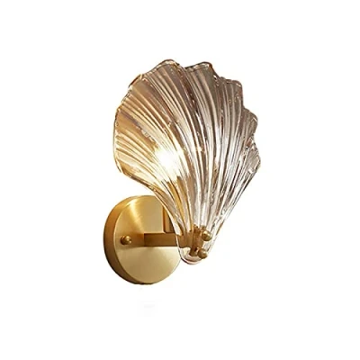 Image of MZStech Crystal &amp; Brass Base Shell Wall Sconces Lamp,Shell Lamp Fixtures Sconce Light (Amber)