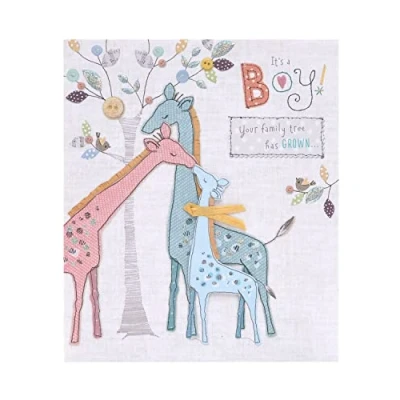Image of UK Greetings New Baby Card For Boy With Envelope Sweet Giraffe Design