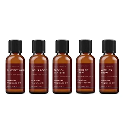Image of Mystic Moments Halloween Fragrance Oil gift Starter Pack 5x50ml Ghostly Walk, Hocus Pocus, Jack O Lantern, Trick or Treat, Witches Brew Perfect as a