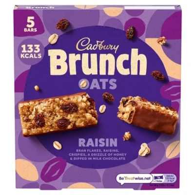 Image of Cadbury Brunch Oats Raisin Bars, Cereal with Honey and Raisins, 8 x 160g