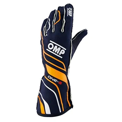 Image of Omp One S Gloves Navy Blue/F. Orange Size FIA 8556 2018