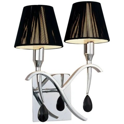 Image of Siena Wall Lamp Switched 2 Light E14, Polished Chrome with Black Shades And Crystal
