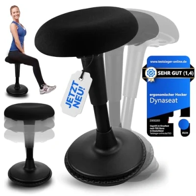 Image of Dynaseat Ergonomic Stool Height Adjustable for Sitting and Standing (Black, 65 85 Version) Office Desk with Swing Effect Aid