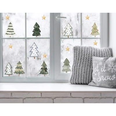 Image of QuoteMyWall Christmas Trees &amp; Hand Drawn Water Colour Stars Window Stickers