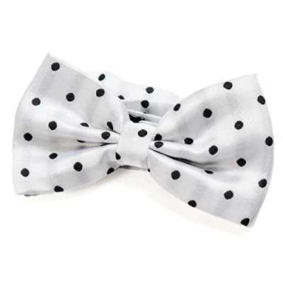 Image of DonDon mens bow tie Polka Dots pre tied handmade and adjustable white