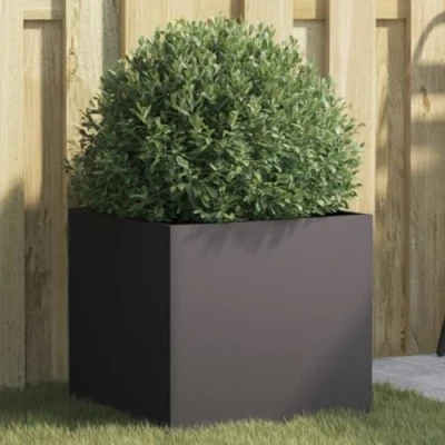 Image of vidaXL Cold rolled Steel Planter Black 42x40x39 cm Rectangular Flower Box for Outdoor/Garden/Patio/Balcony, Durable Metal with Sturdy Frame