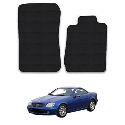 Image of Car Mats Compatible with Mercedes Slk (1996 2004) [R170] Tailored Fit Black Carpet Floor Set Accessory Custom 4 Pieces Anti Slip Backing &amp; Binding Trim Edge