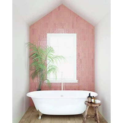 Image of Atlas Ceramics Porcelain Gloss Wall Tile Versatile Laying Options for Bathroom, and Shower Kitchen or Bathroom splashback Traditional Art Nolita Rosa 2.5 in X 7.8